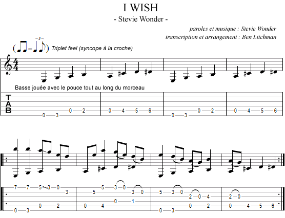 tablature du morceau I Wish de Stevie Wonder
