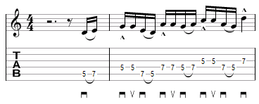 tablature du premier exercice à la manière de John Petrucci